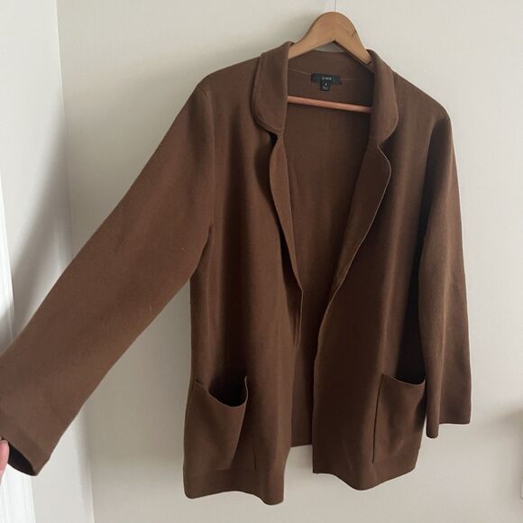 J Crew Eloise Sweater Blazer S Brown Wool Blend Oversized Cardigan Classic Prep - Picture 8 of 12